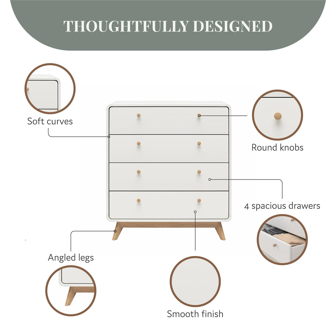 Leva Scandinavian Style 4 Drawer Dresser - Flat White