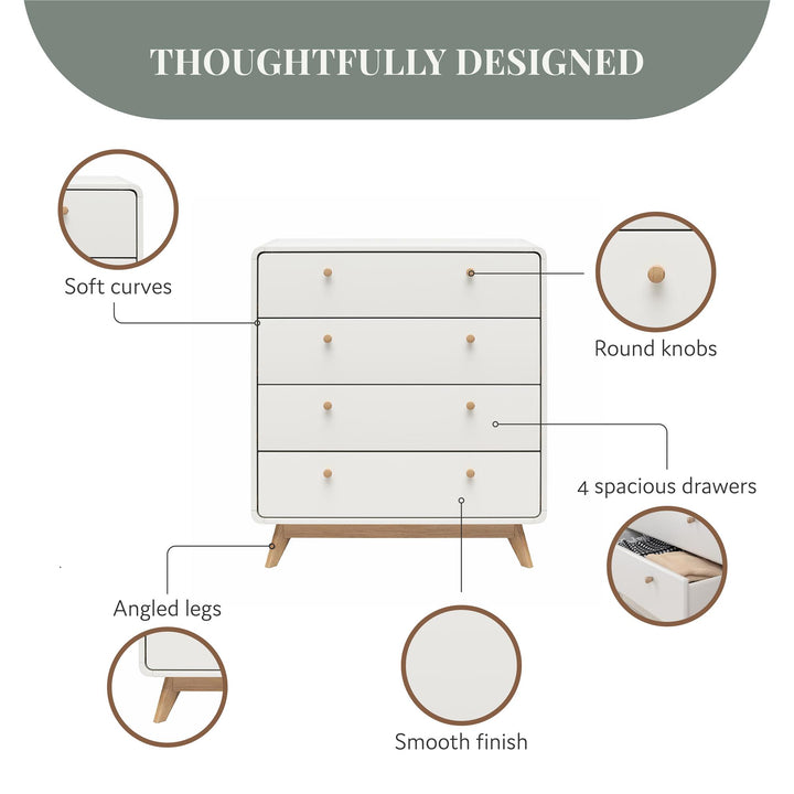 Leva Scandinavian Style 4 Drawer Dresser - Flat White