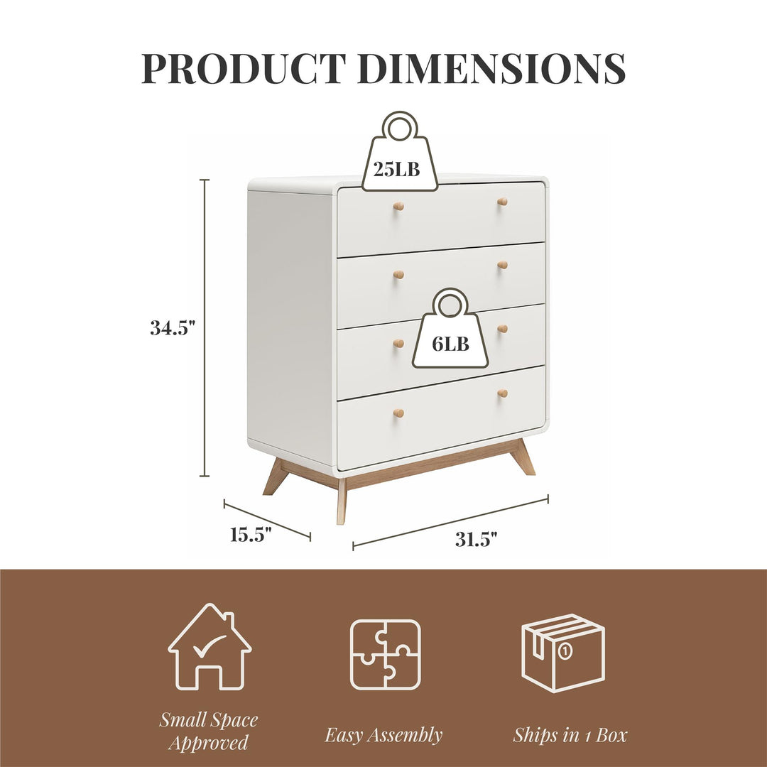 Leva Scandinavian Style 4 Drawer Dresser - Flat White