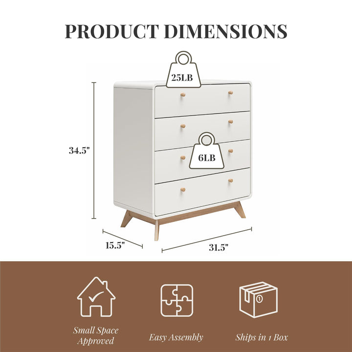 Leva Scandinavian Style 4 Drawer Dresser - Flat White
