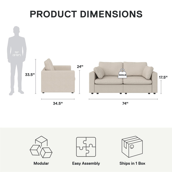 Chatham 74 inch Modular Cloud Sofa - Cream Linen - 3-Seater
