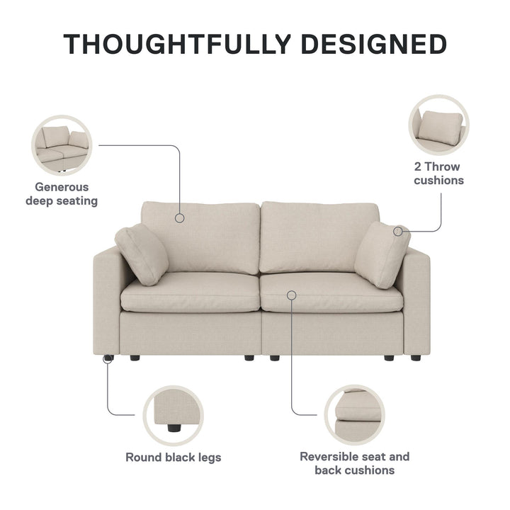 Chatham 74 inch Modular Cloud Sofa - Cream Linen - 3-Seater