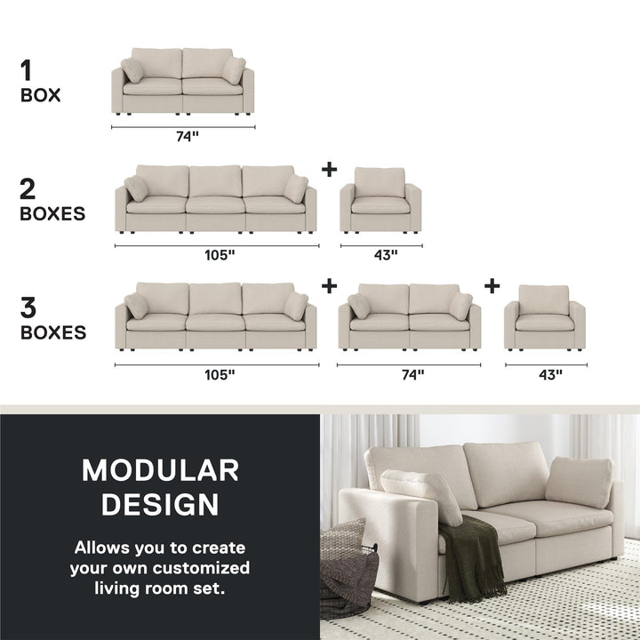 Chatham 74 inch Modular Cloud Sofa - Cream Linen - 3-Seater