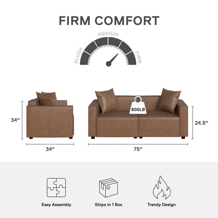 Mainstays Wynnewood Sofa - Cocoa Faux Leather - 2-Seater