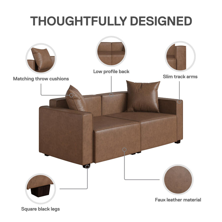 Mainstays Wynnewood Sofa - Cocoa Faux Leather - 2-Seater