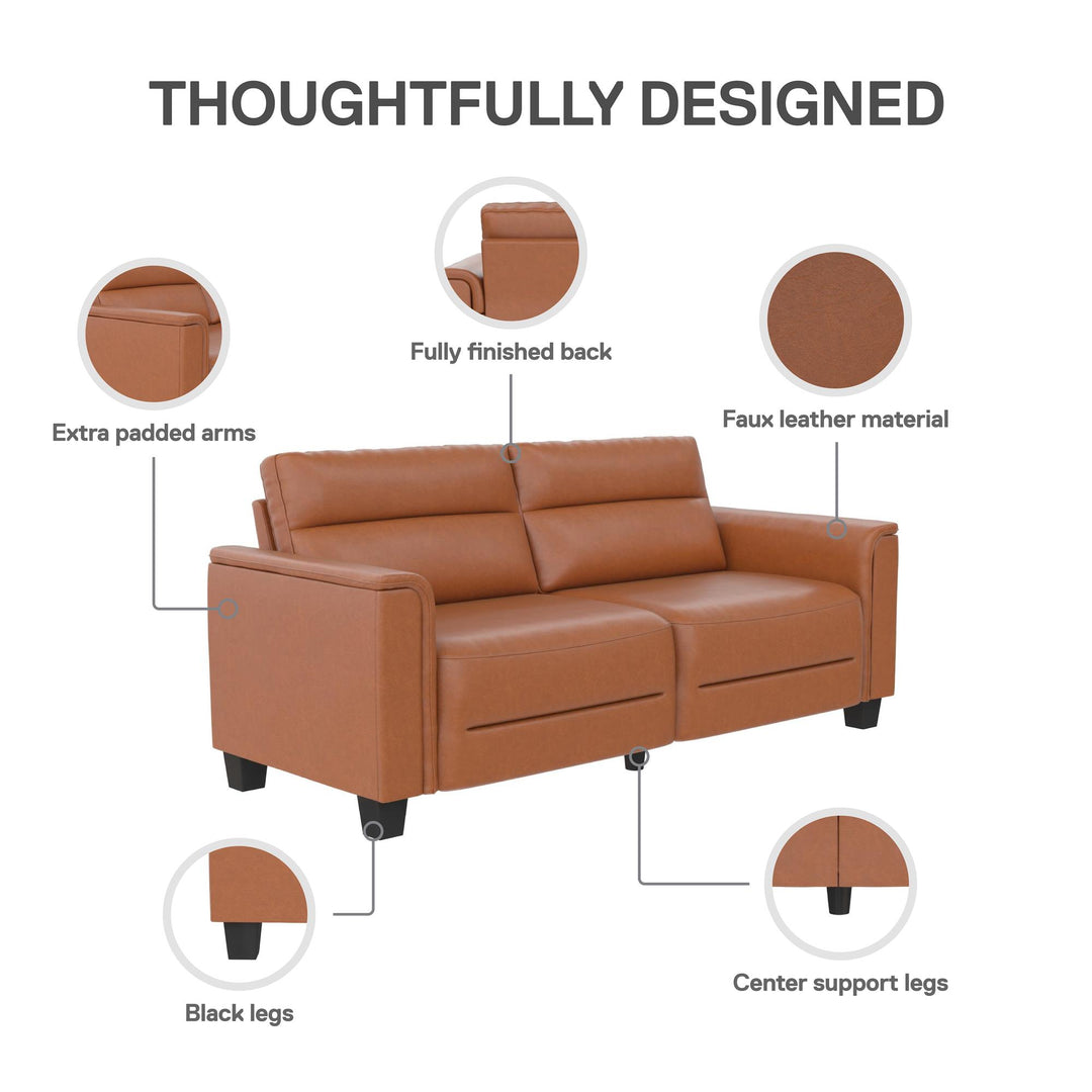 Williamson 75.5 inch Upholstered Sofa - Brown Faux Leather - 3-Seater