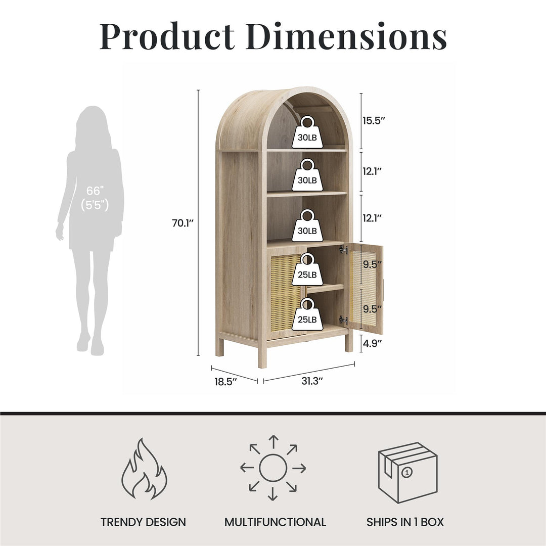 RealRooms Anaya Tall Arched Storage Cabinet with Faux Rattan Doors, Blonde Oak - Blonde Oak