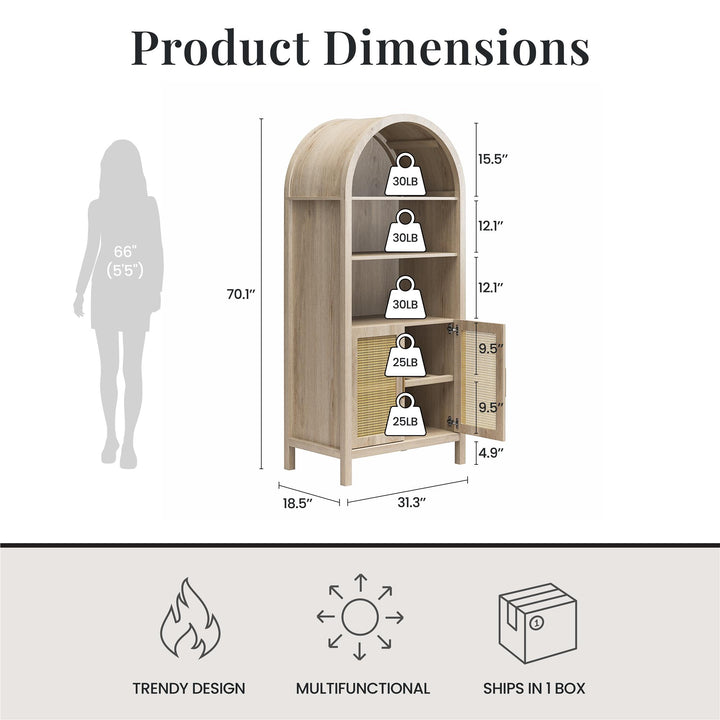 RealRooms Anaya Tall Arched Storage Cabinet with Faux Rattan Doors, Blonde Oak - Blonde Oak