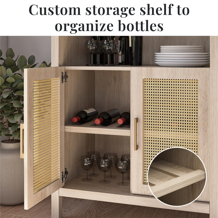 RealRooms Anaya Tall Arched Storage Cabinet with Faux Rattan Doors, Blonde Oak - Blonde Oak