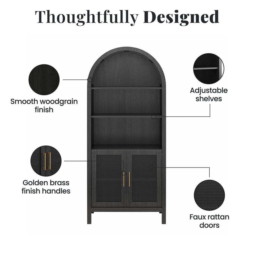 RealRooms Anaya Tall Arched Storage Cabinet with Faux Rattan Doors, Shadow Oak - Shadow Oak