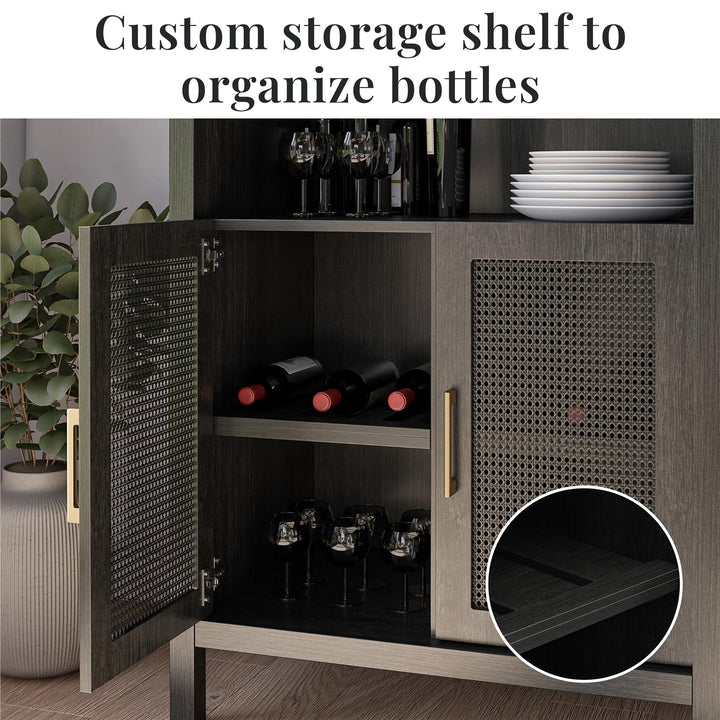 RealRooms Anaya Tall Arched Storage Cabinet with Faux Rattan Doors, Shadow Oak - Shadow Oak