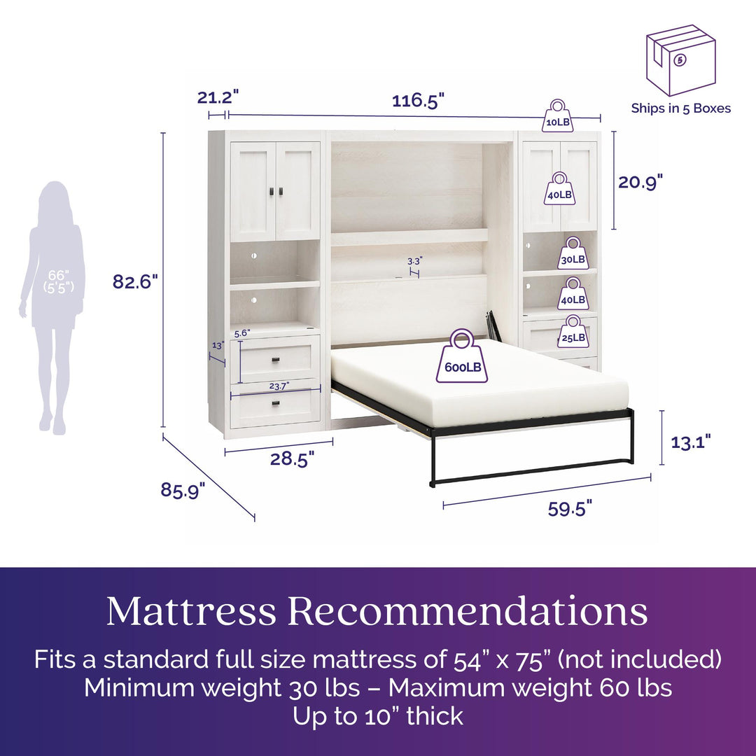 Farmington Murphy Bed Bundle with 2 Side Cabinets - Ivory Oak - Full