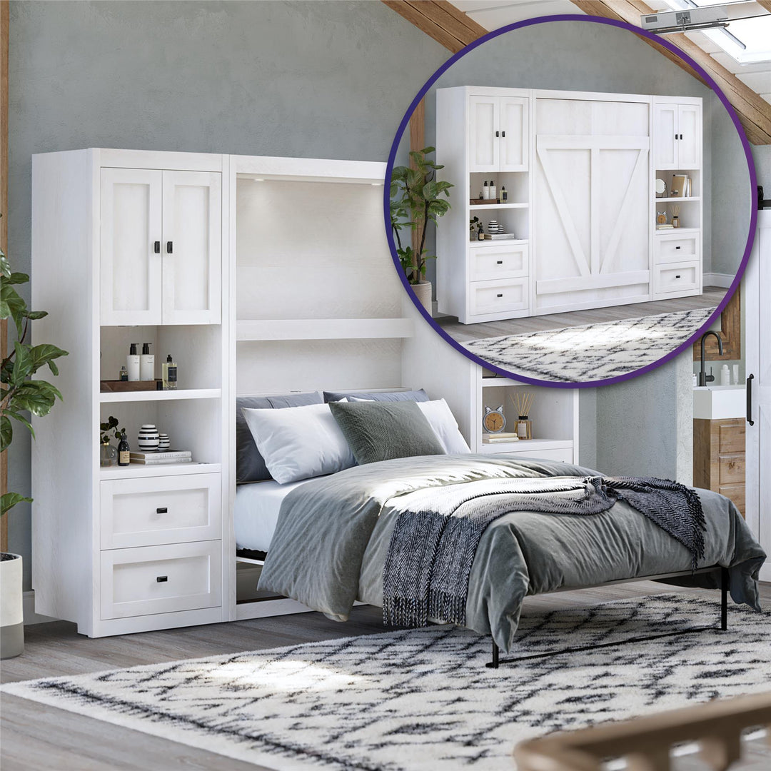 Farmington Murphy Bed Bundle with 2 Side Cabinets - Ivory Oak - Full