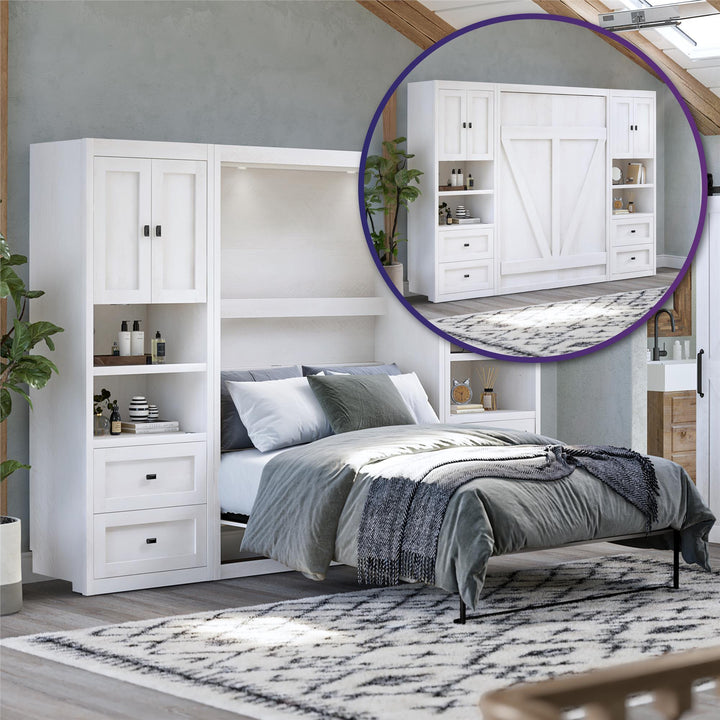 Farmington Murphy Bed Bundle with 2 Side Cabinets - Ivory Oak - Full