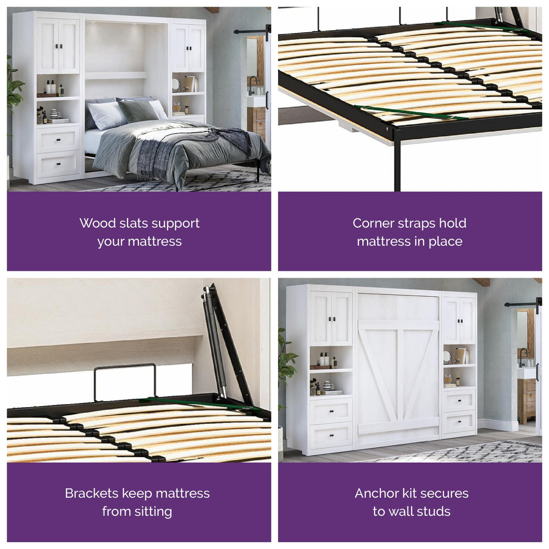 Farmington Murphy Bed Bundle with 2 Side Cabinets - Ivory Oak - Full