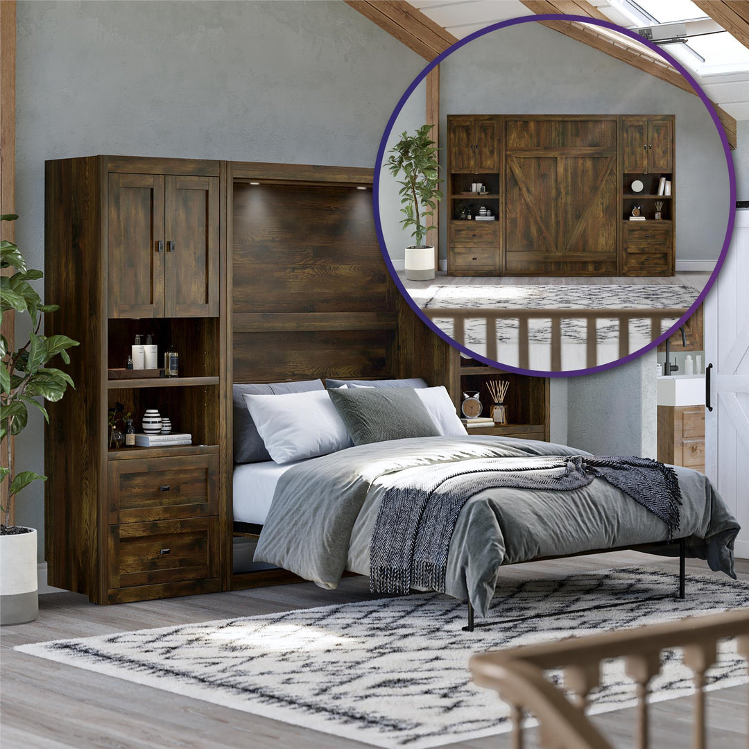 Farmington Murphy Bed Bundle with 2 Side Cabinets - Century Barn Pine - Full