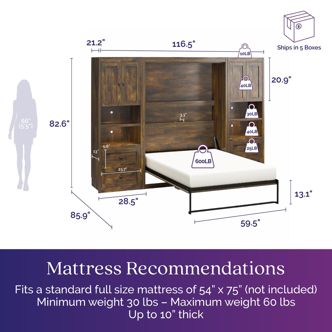 Farmington Murphy Bed Bundle with 2 Side Cabinets - Century Barn Pine - Full