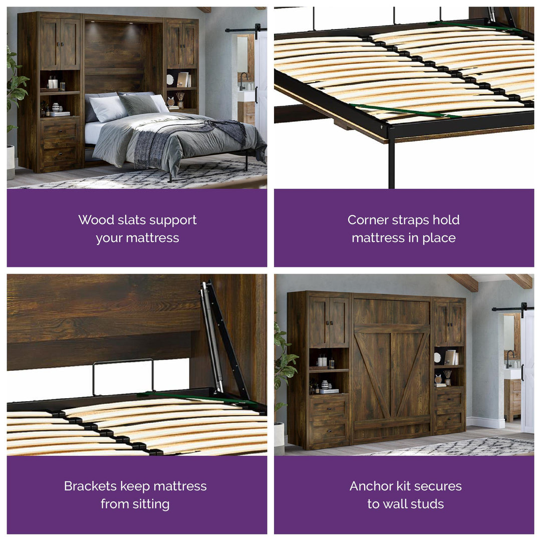 Farmington Murphy Bed Bundle with 2 Side Cabinets - Century Barn Pine - Full