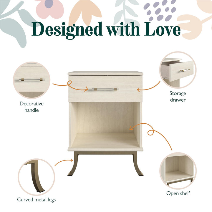 Monarch Hill Clementine White Nightstand with 1 Drawer - Ivory Oak