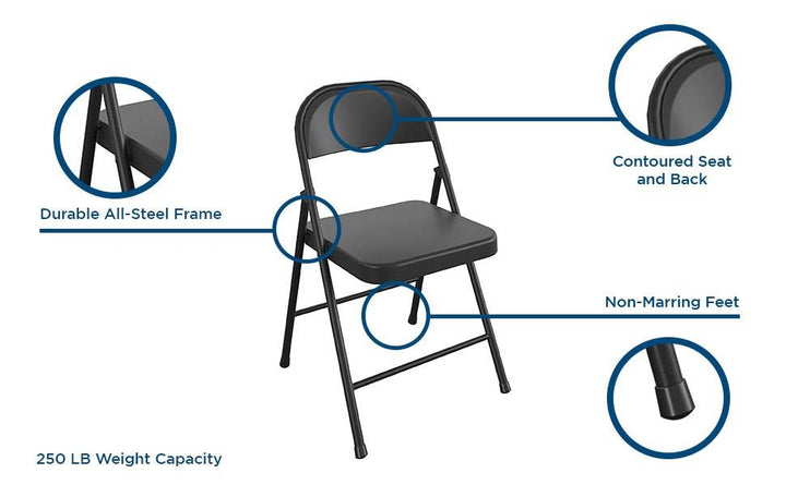 All Steel Smartfold Folding Chair, 10 Pack, Black - Black