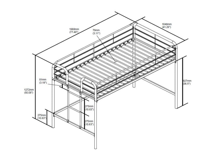 RealRooms Kaylee Junior Metal Loft Bed, Twin, Black - Black - Twin
