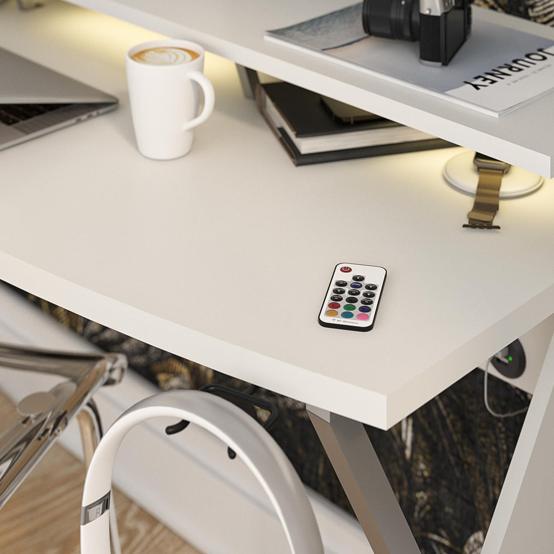 Xtreme Gaming Desk with Riser and LED Lights - White