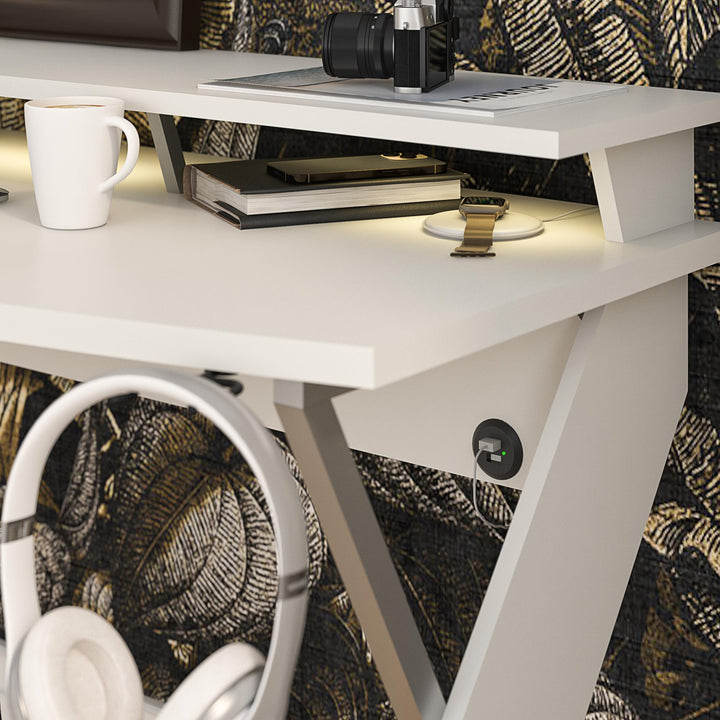 Xtreme Gaming Desk with Riser and LED Lights - White