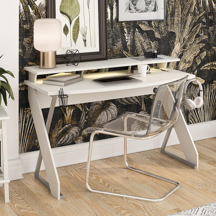 Xtreme Gaming Desk with Riser and LED Lights - White
