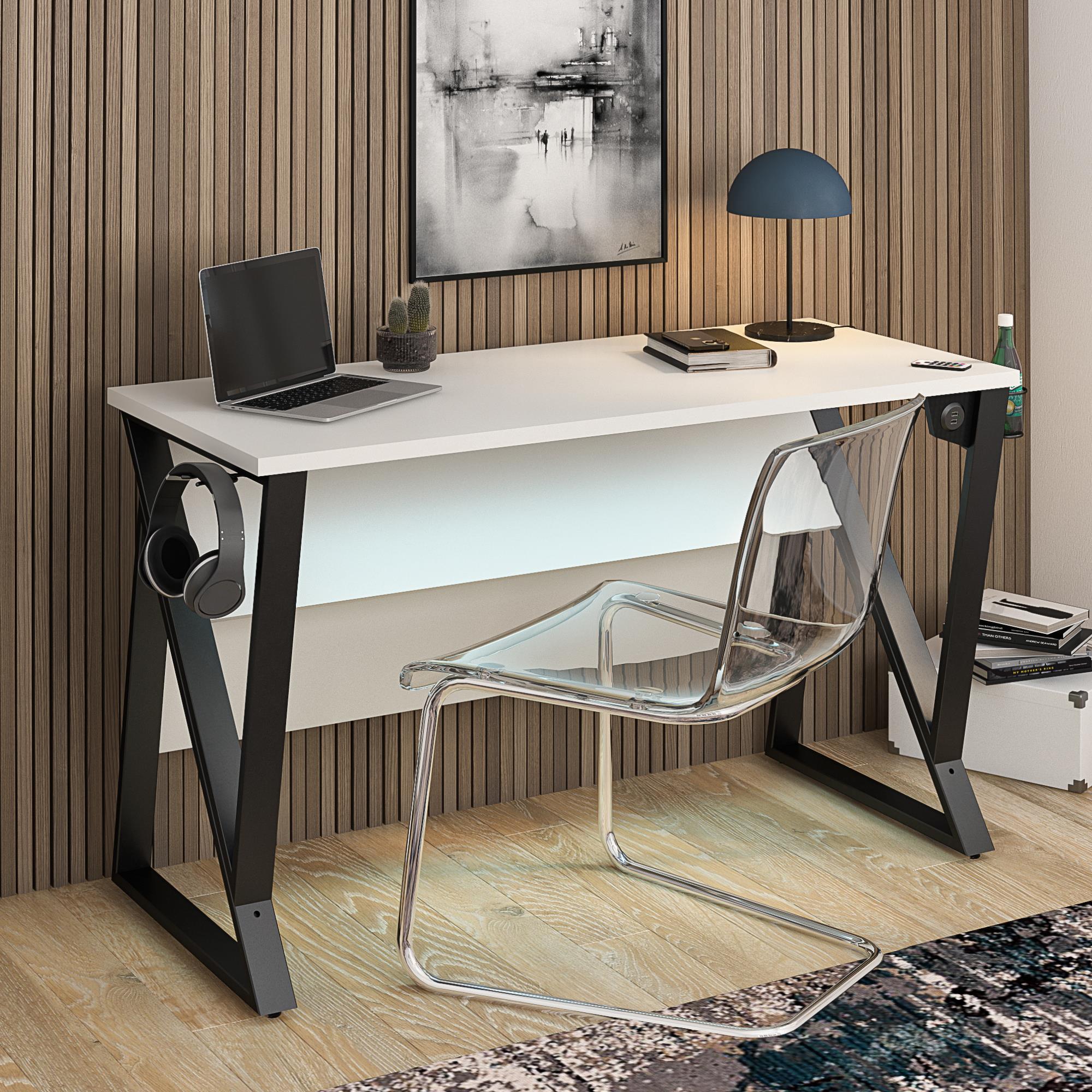 Kozmic blue テーブルエクステンションユニット Genesis Gaming Desk: Adjustable with LED Lights – RealRooms