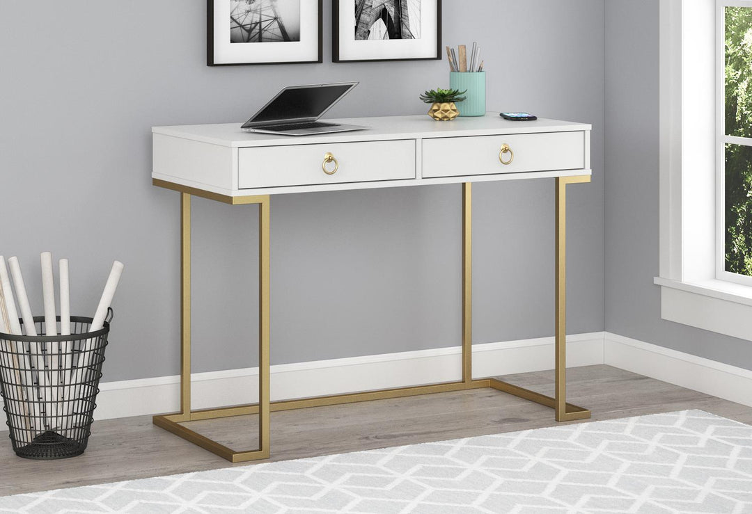Olten Computer Desk with 2 Drawers and Wireless Charging Spot - White