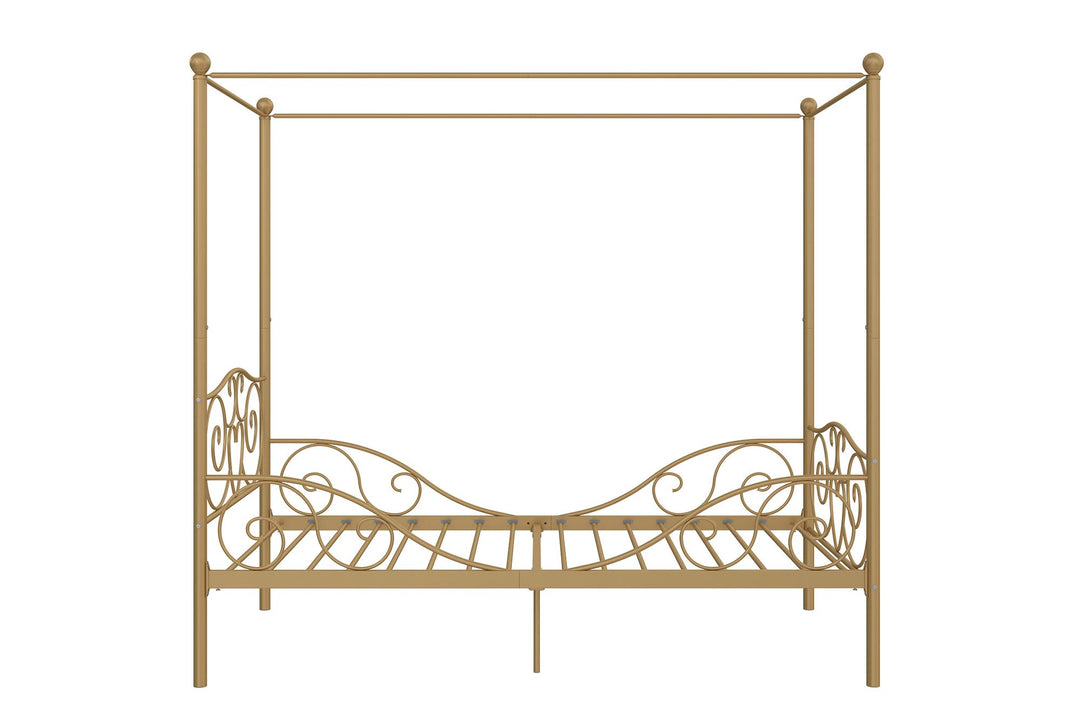Canopy Metal Bed Frame with Intricate Design Headboard and Secured Slats - Gold - Twin