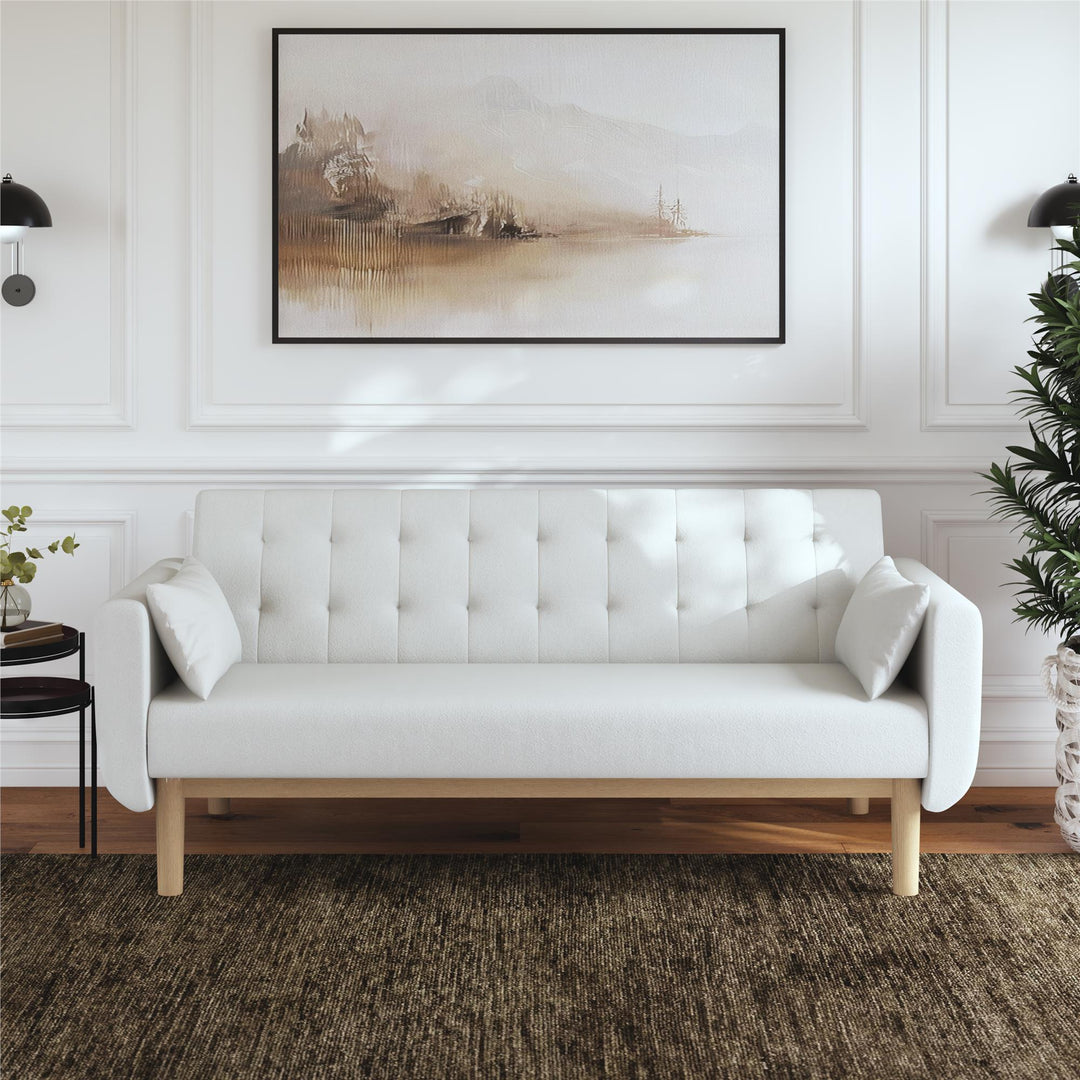 Barrie Futon Sofa Bed in Teddy Fabric - Ivory Teddy - 3-Seater