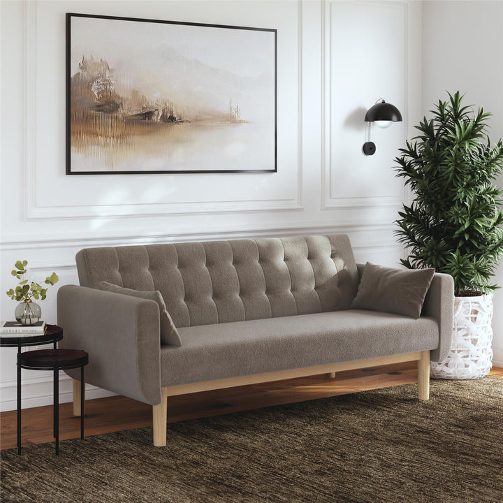 Barrie Futon Sofa Bed in Teddy Fabric - Pebble Gray - 3-Seater