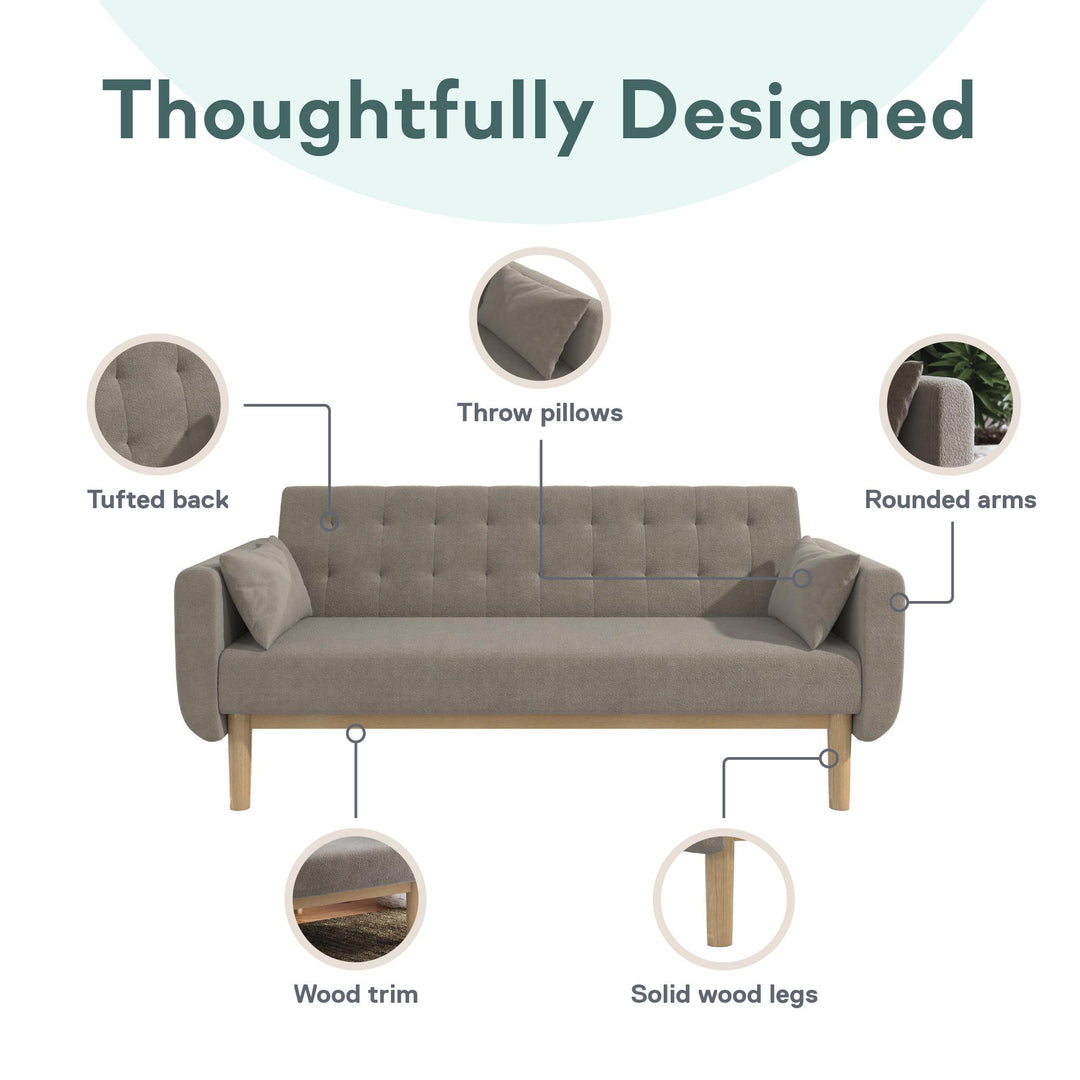 Barrie Futon Sofa Bed in Teddy Fabric - Pebble Gray - 3-Seater