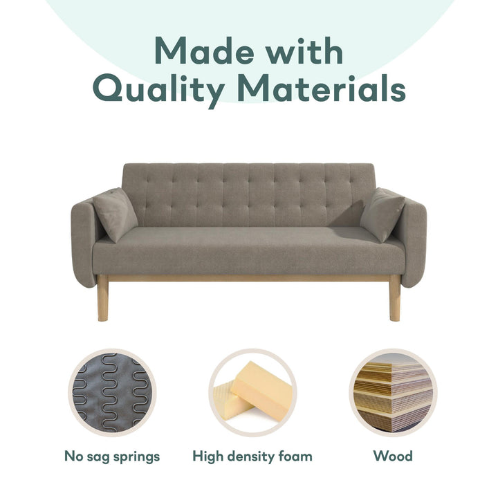 Barrie Futon Sofa Bed in Teddy Fabric - Pebble Gray - 3-Seater