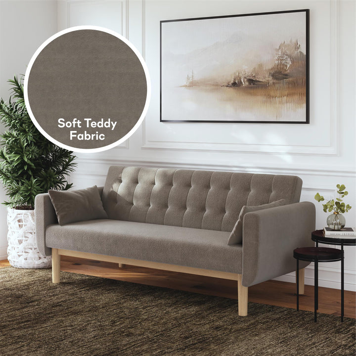 Barrie Futon Sofa Bed in Teddy Fabric - Pebble Gray - 3-Seater