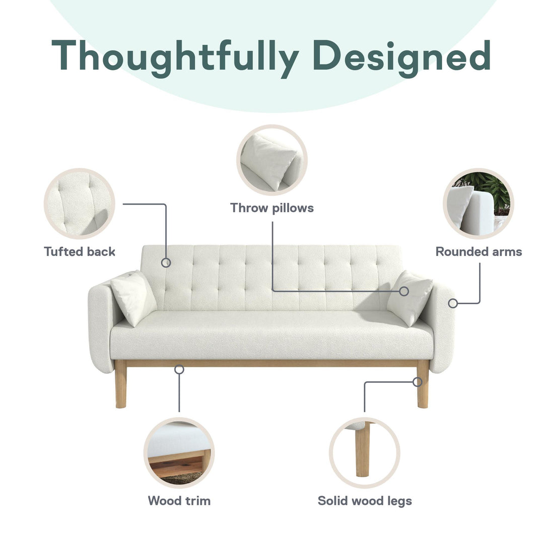 Barrie Futon Sofa Bed in Teddy Fabric - Ivory Teddy - 3-Seater