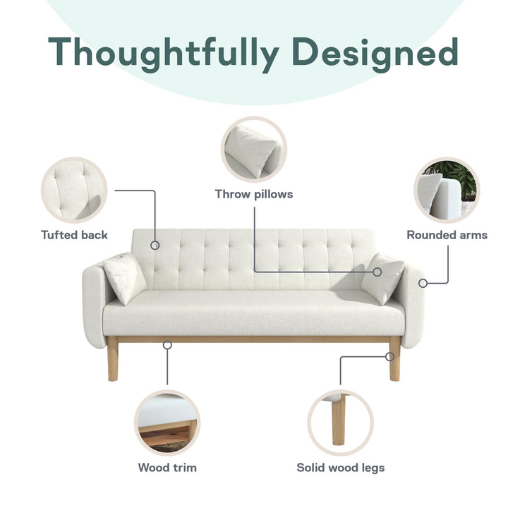 Barrie Futon Sofa Bed in Teddy Fabric - Ivory Teddy - 3-Seater