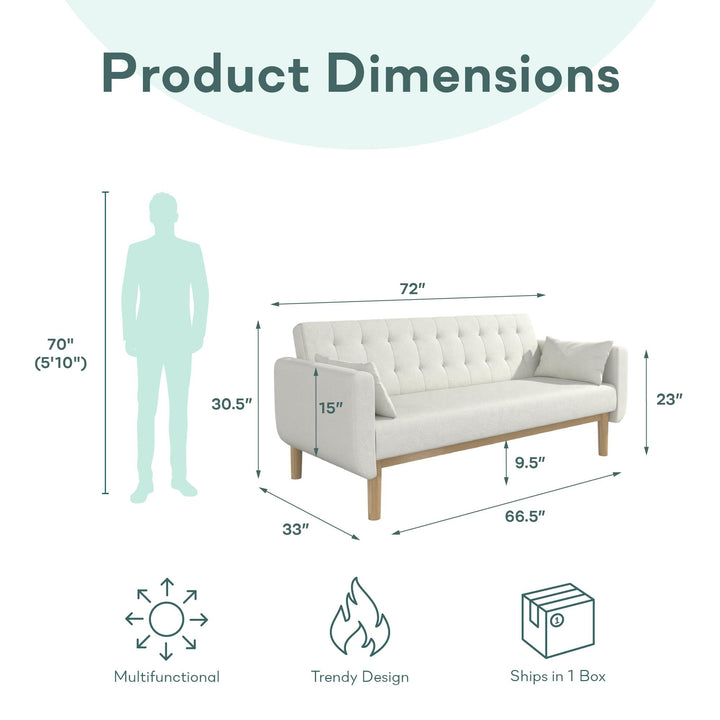Barrie Futon Sofa Bed in Teddy Fabric - Ivory Teddy - 3-Seater