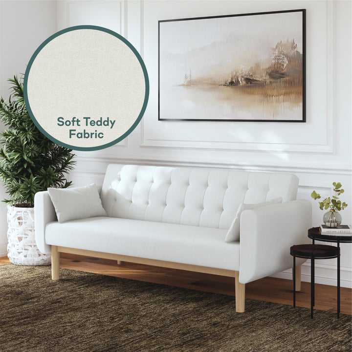 Barrie Futon Sofa Bed in Teddy Fabric - Ivory Teddy - 3-Seater