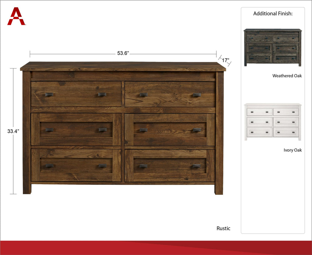 Farmington 6 Drawer Rustic Farmhouse Dresser with Linen Interiors - Ivory Oak