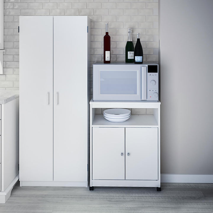 Landry 2 Door Utility Microwave Cart with Shelves - White