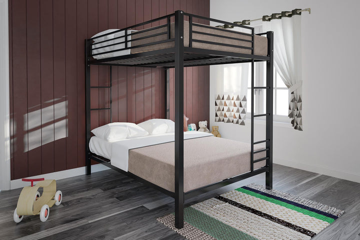 Full over Full Bunk Bed with Sturdy Metal Frame and Simple Design - Black - Full-Over-Full