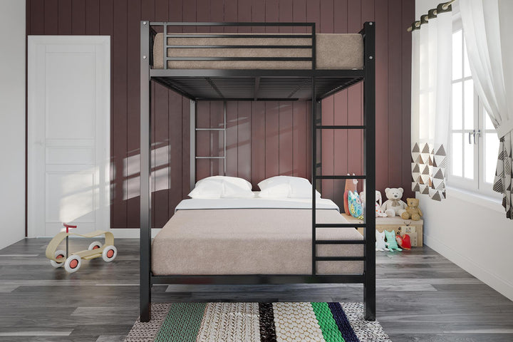 Full over Full Bunk Bed with Sturdy Metal Frame and Simple Design - Black - Full-Over-Full