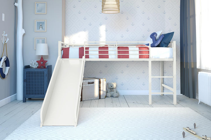 Laurie Junior Loft Bed with Metal Frame and Built-In Slide - White - Twin