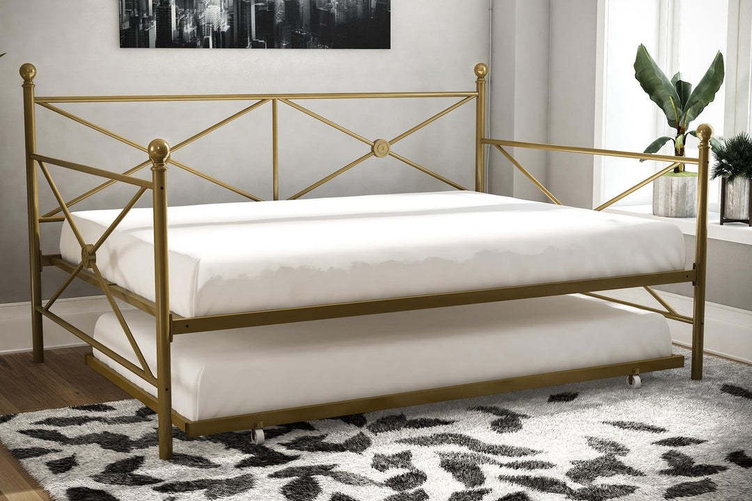 Lubin Metal Daybed and Trundle Set - Gold - Full