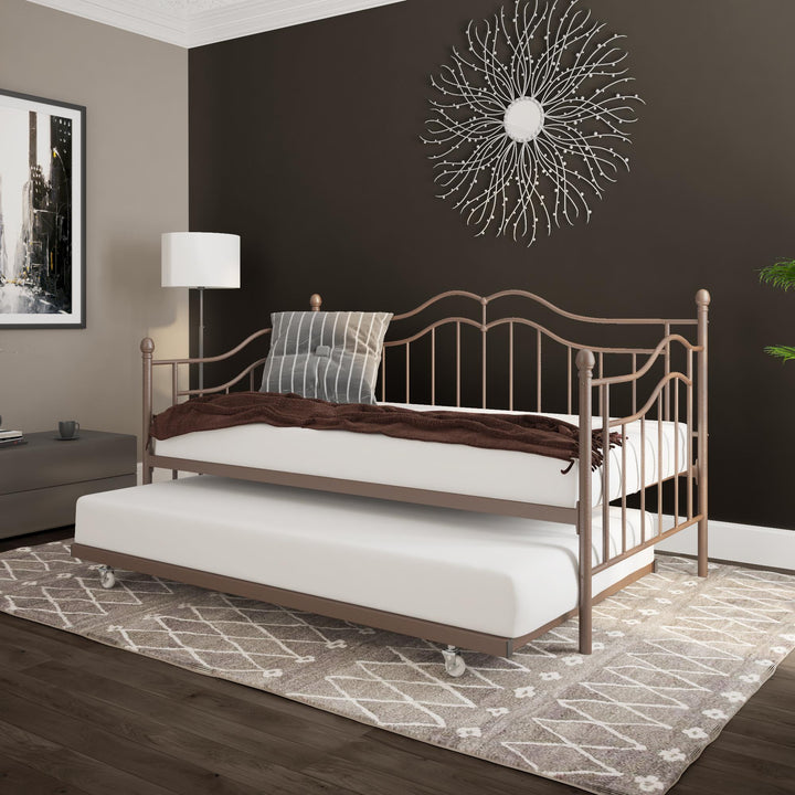 Tokyo Metal Daybed and Trundle Set with Metal Slats - Bronze - Twin