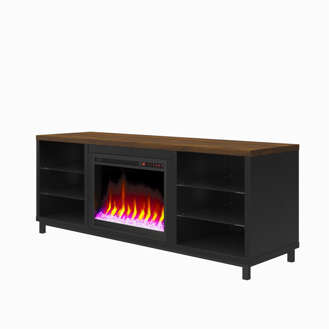 Stylish TV Stand with Fireplace for 70 Inch TV -  Black 