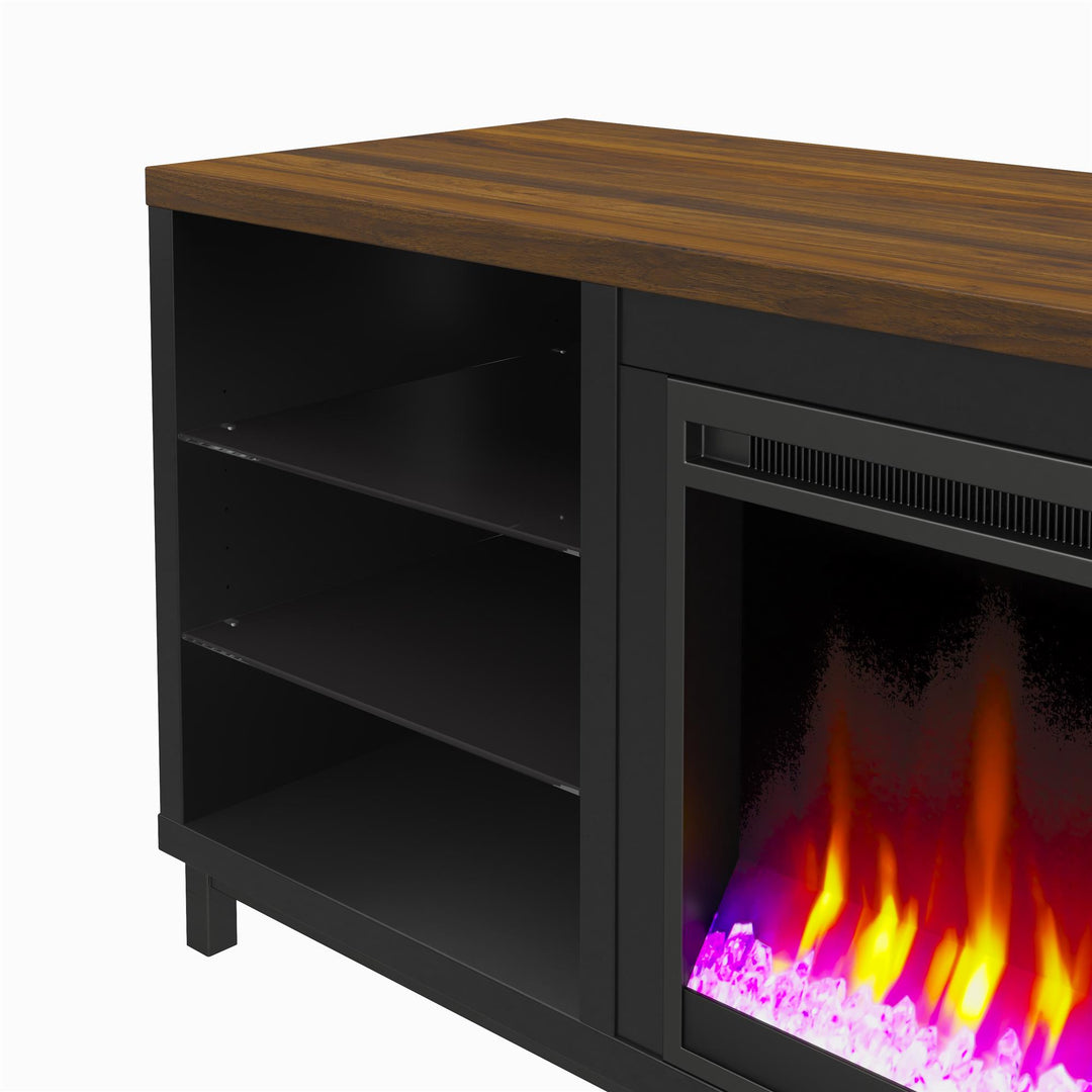 Modern TV Stand with Fireplace and LED Lights -  Black 