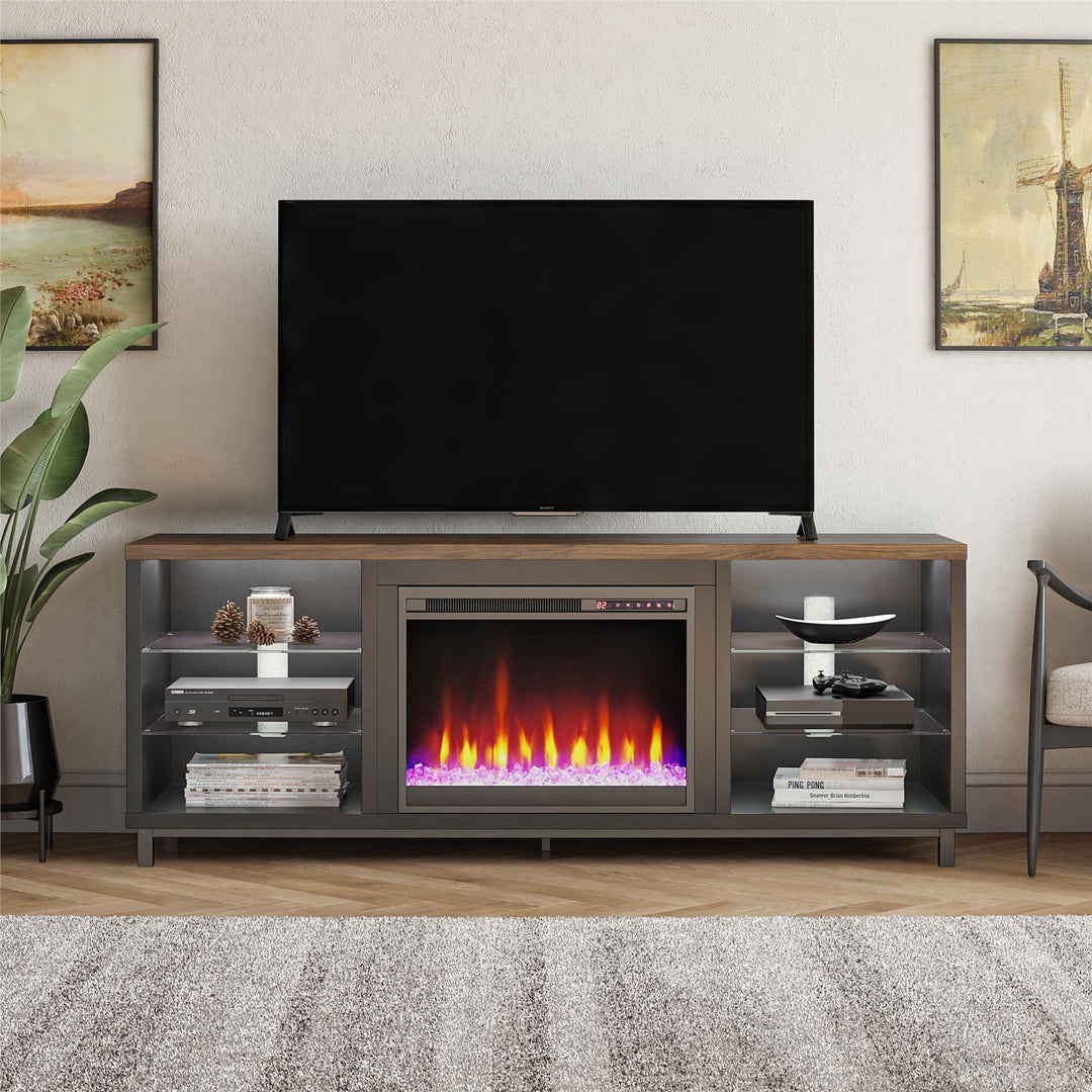Stylish Fireplace TV Stand for 70 Inch TV -  Black 